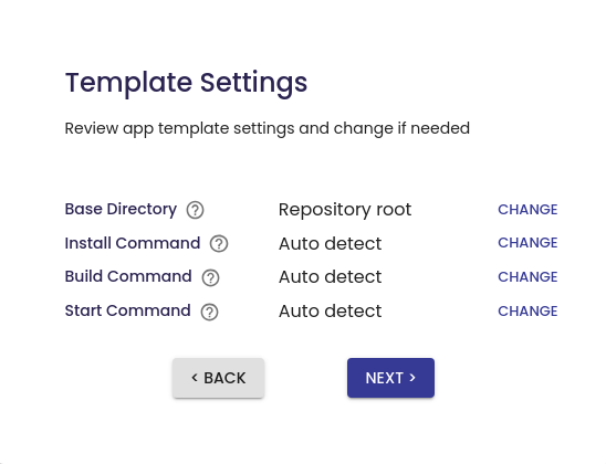 Reviewing template settings