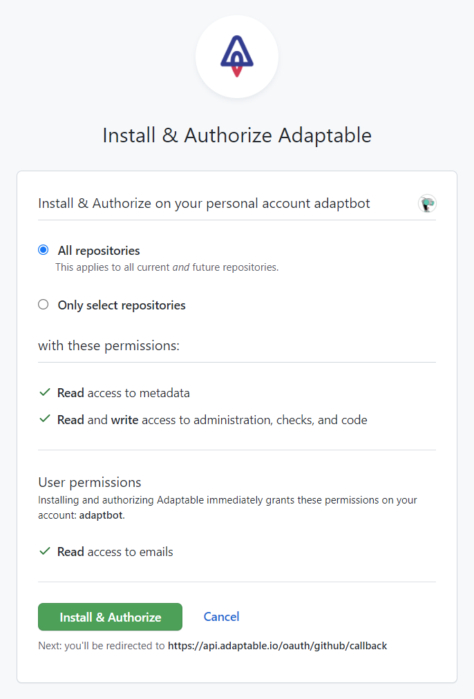Authorize Adaptable on GitHub