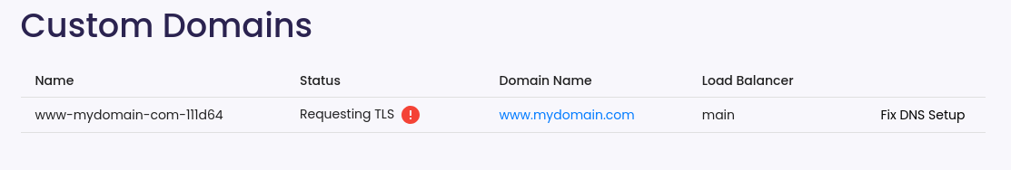 Custom Domain Awaiting DNS Configuration