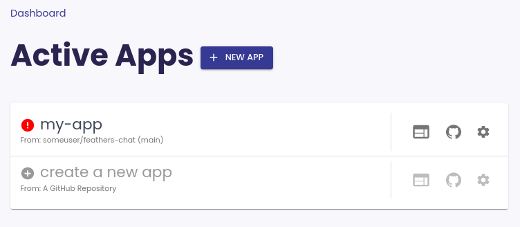 Dashboard with an app failure