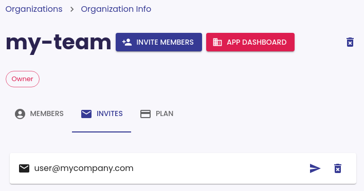 Invites tab of Organization page